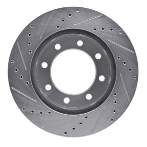 Ford F-250 Super Duty Brake Rotor (1) - Front Right - R1 Concepts - Drilled & Slotted - Silver - `05-`12